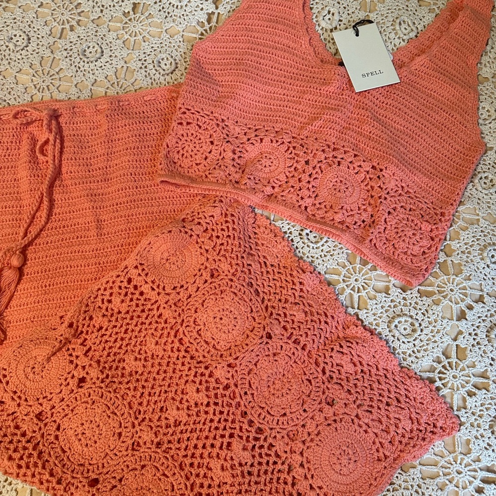 BNWOT Spell Let The Sunshine Crochet Set in Peach 🍑🌞 - Picture 6 of 12